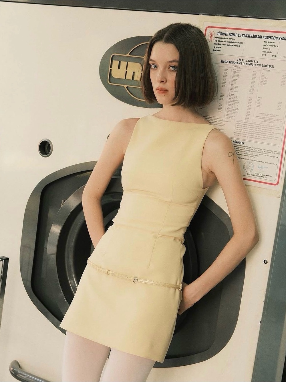 Zara yellow stretch mini dress with Slim Belt